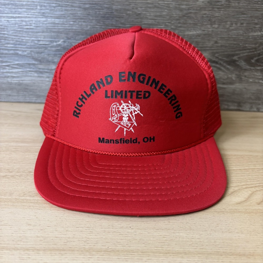 Vintage Richland Engineering Limited Hat Cap SnapBack Red Trucker Mansfield Ohio